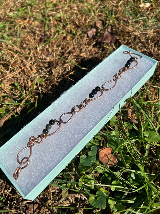 Custom Copper Wire Weaved Bracelet Chain with Obsidian Beads