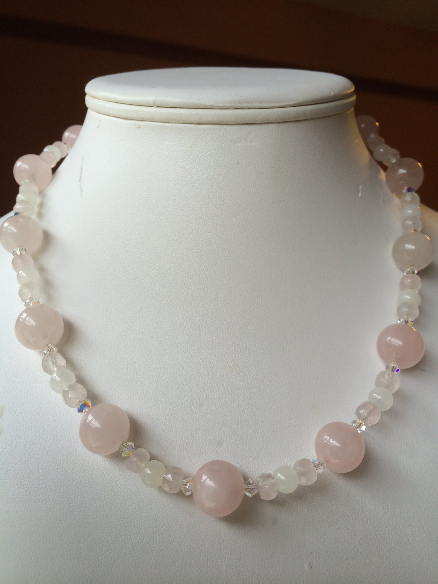 Necklace, Rose Quartz and Swarovski Crystal