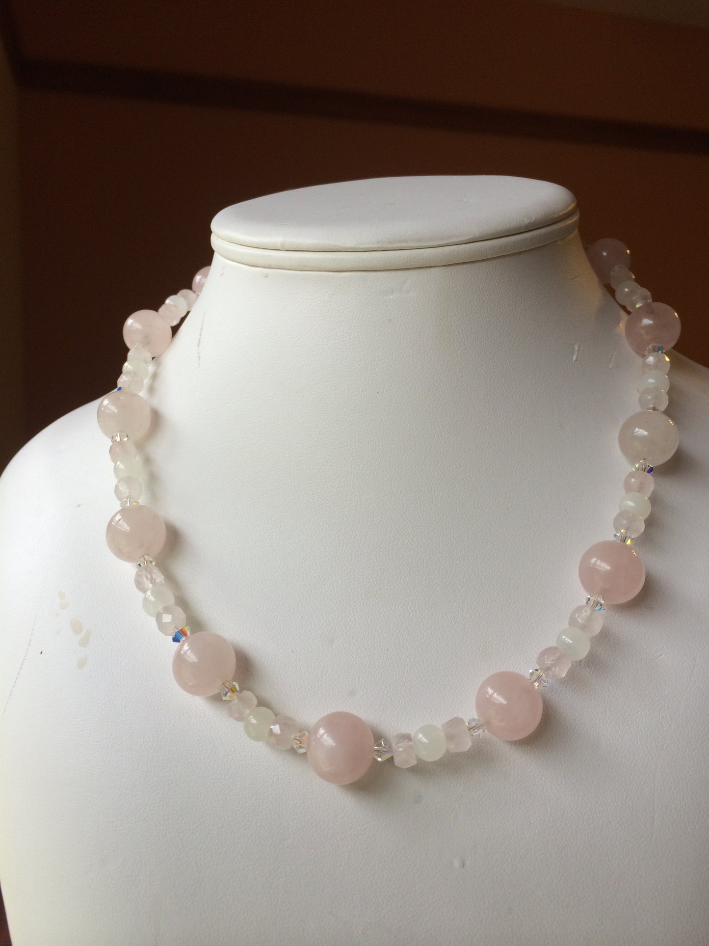 Necklace, Rose Quartz and Swarovski Crystal