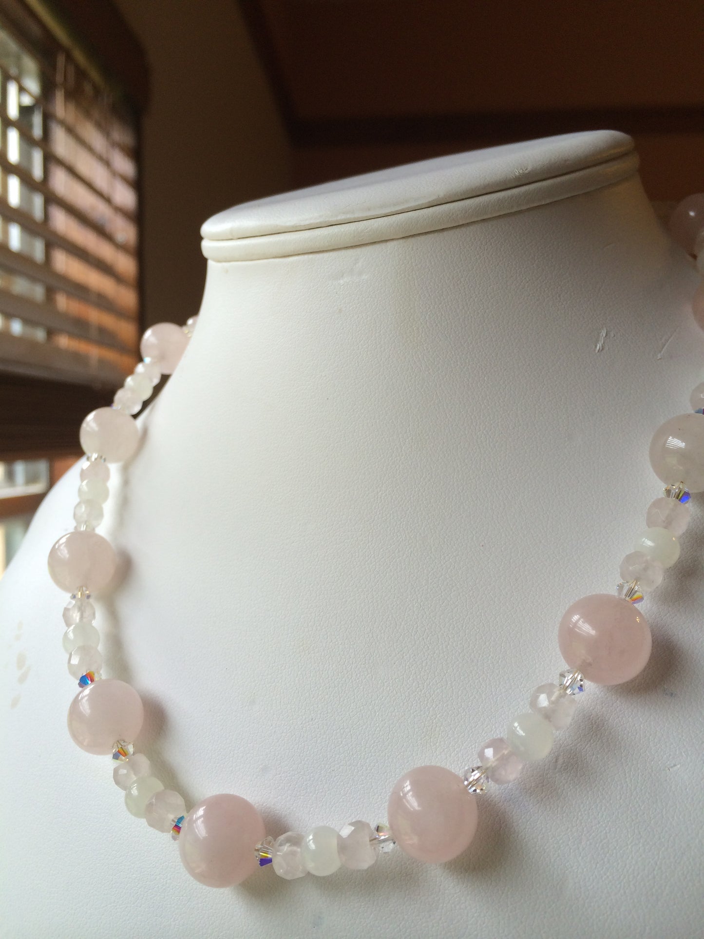 Necklace, Rose Quartz and Swarovski Crystal