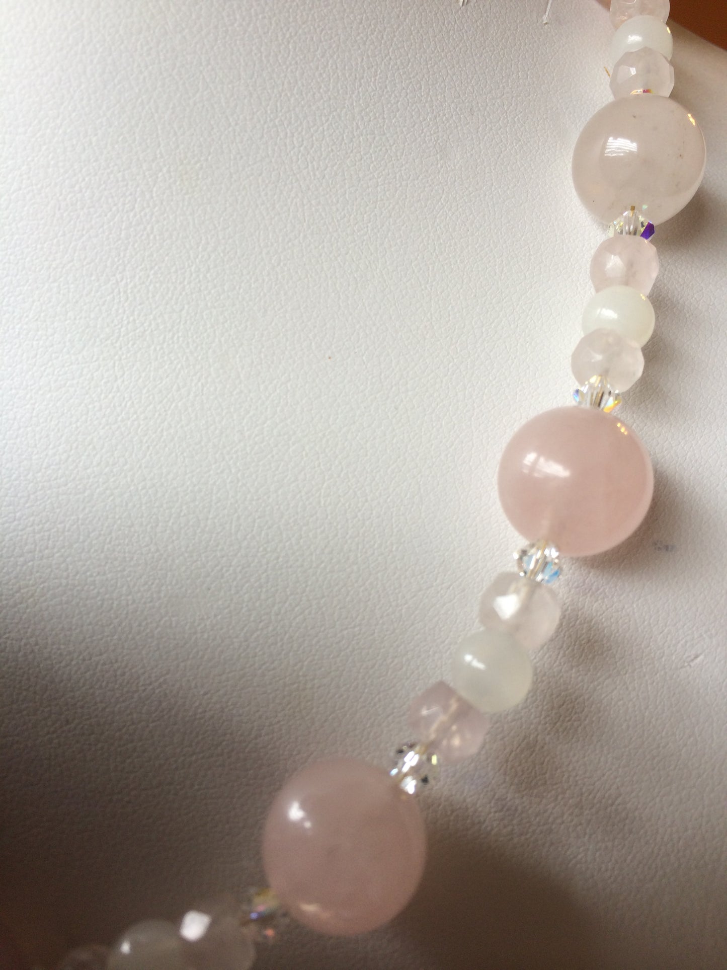 Necklace, Rose Quartz and Swarovski Crystal