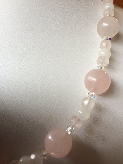 Necklace, Rose Quartz and Swarovski Crystal