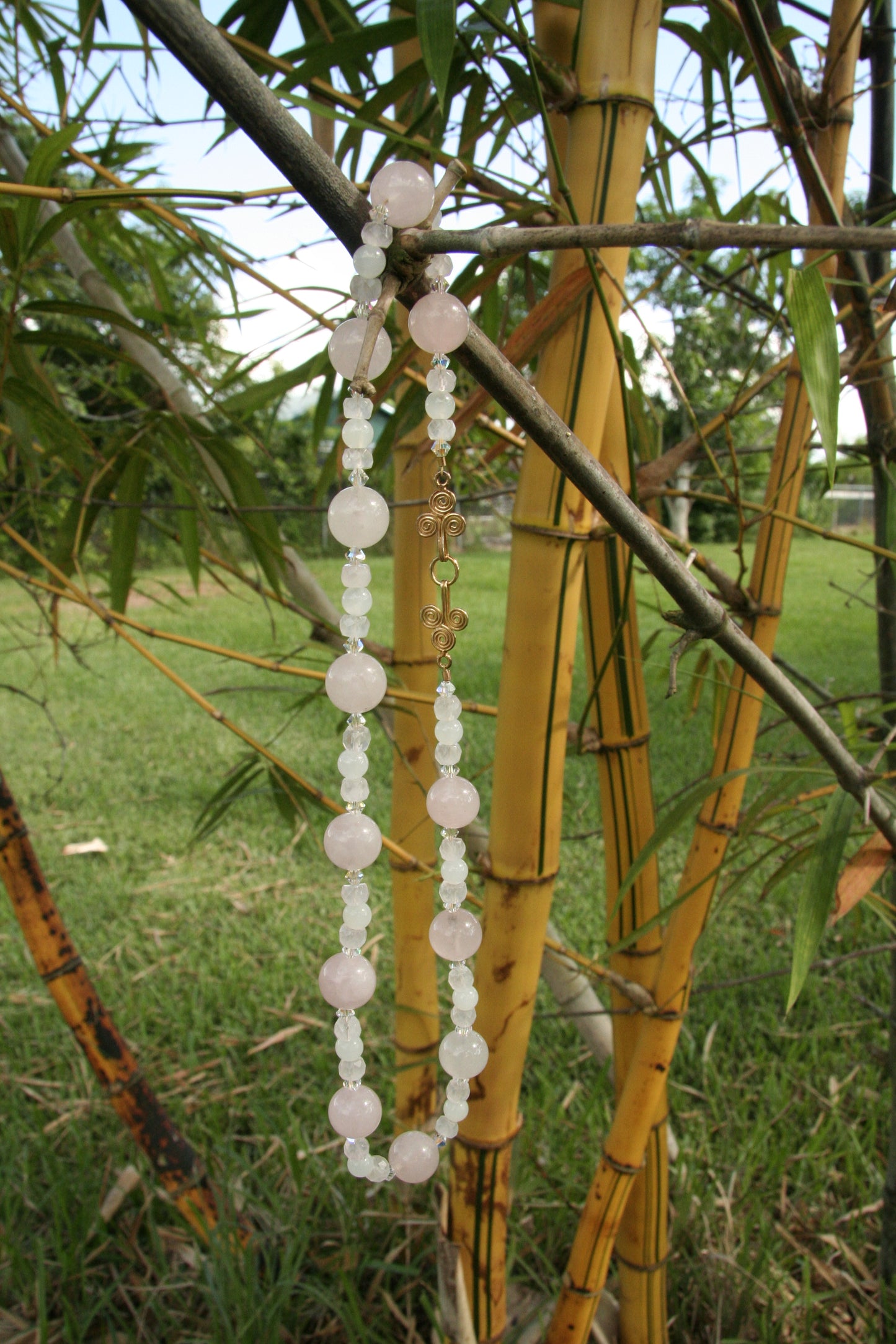 Necklace, Rose Quartz and Swarovski Crystal